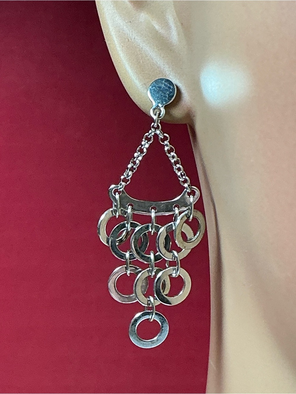 Sterling Silver Chandelier Multi Circle Dangle Earrings. 1.75” long